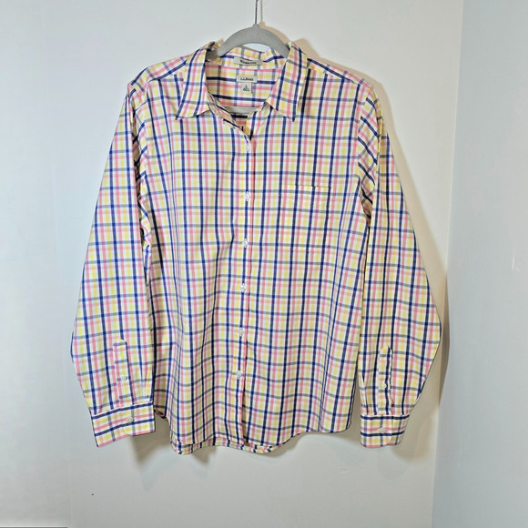 LL Bean Mens Wrinkle Resistant Plaid Long Sleeve Button Down Shirt Size L Reg - Picture 1 of 9